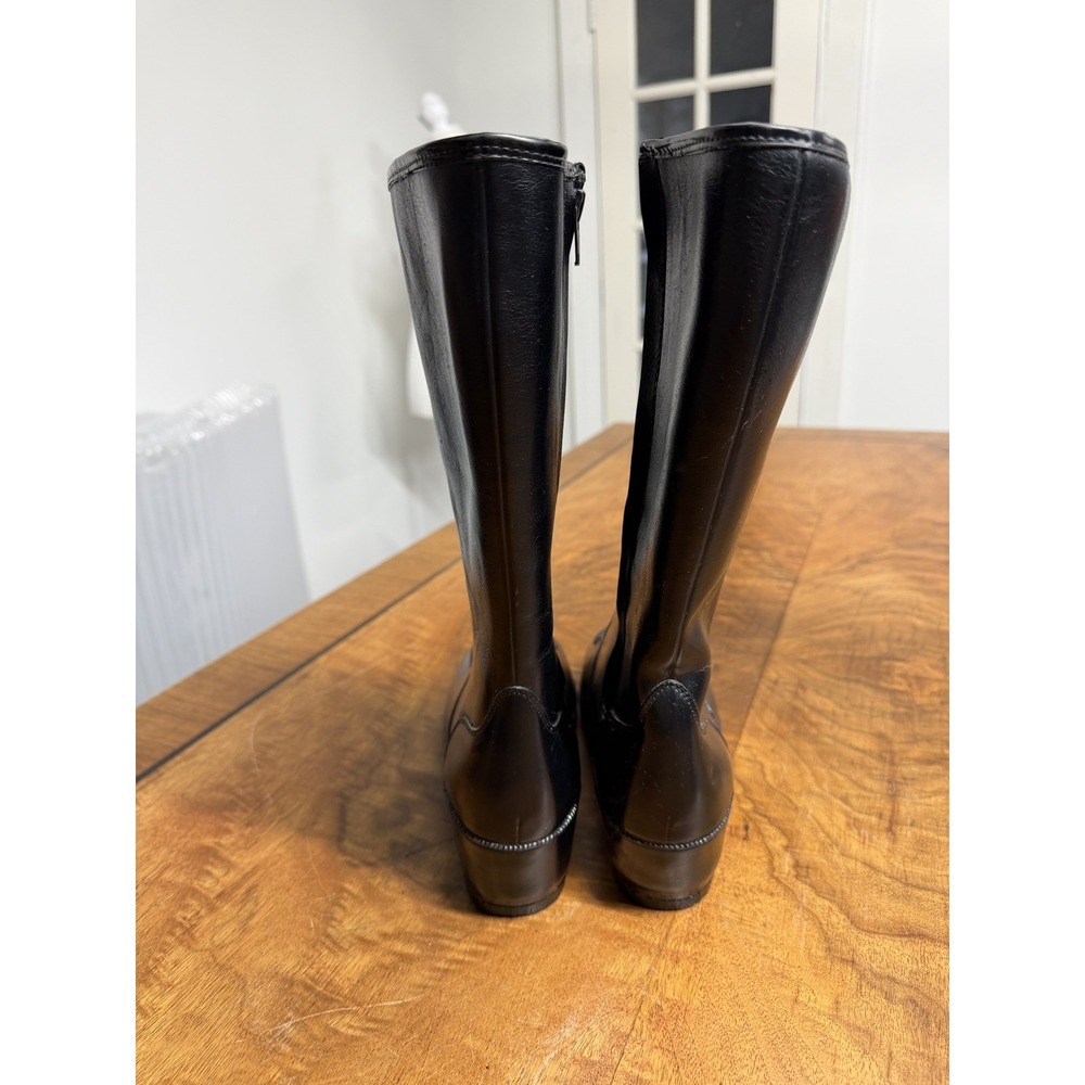 VTG 70s Black 9 Rubber Molded Insulated Tall Waterproof Rain Snow Boots Wedge - Picture 6 of 9
